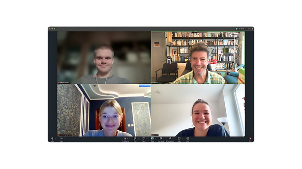 A picture shows a sceen of ENGin meeting in mini-group wirh one volunteer and three students